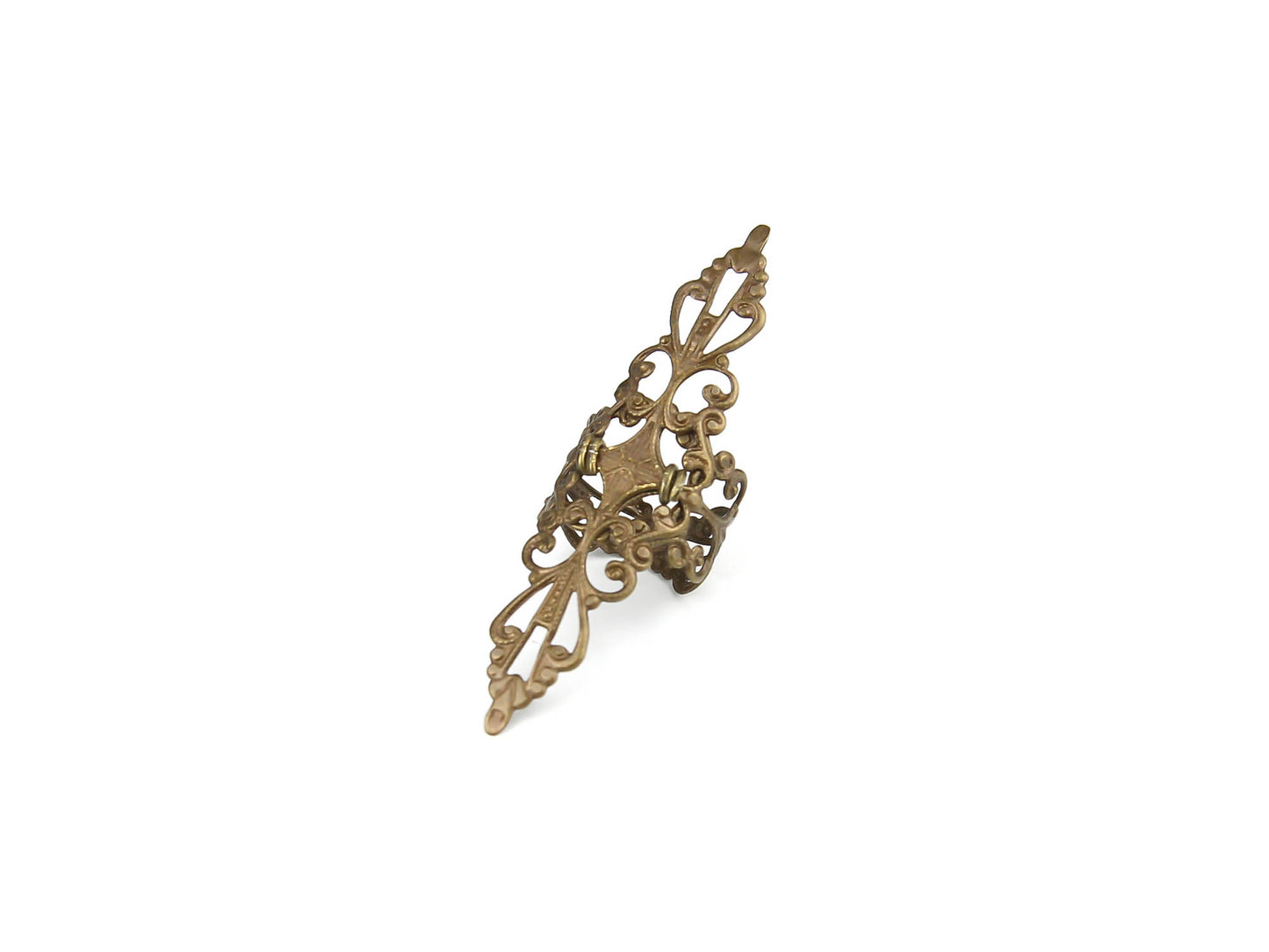 Gothic-styled bronze filigree armor ring with intricate design for those seeking a bold and avant-garde jewelry statement.