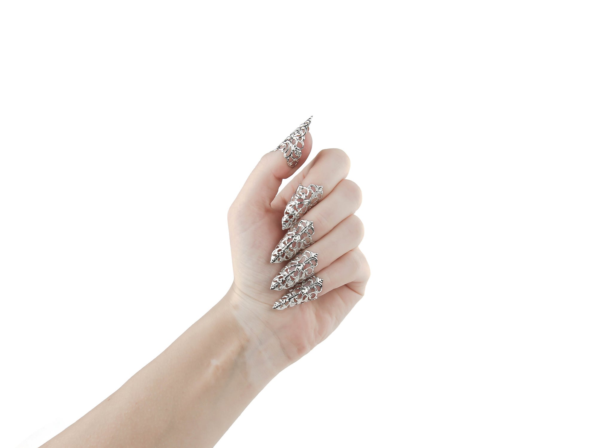 Elegant and edgy, these Myril Jewels gothic nail jewels, also known as claws, are the perfect blend of neo-goth luxury and alternative style. They make for striking Halloween or punk accents, suited for both whimsigoth and witchcore enthusiasts. Ideal for rave party wear or as an impactful goth girlfriend gift, these claws promise to add a bold edge to any outfit.