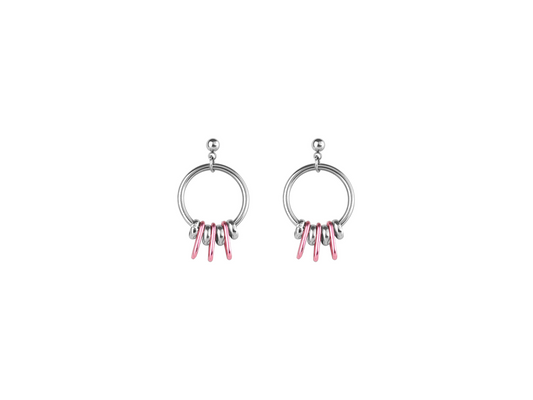 Discover Myril Jewels' small hoop earrings, a blend of punk elegance and neo-gothic charm. Silver with pink accents, ideal for gothic fashion enthusiasts. Shop now for a unique addition to your jewelry collection, perfect for any occasion