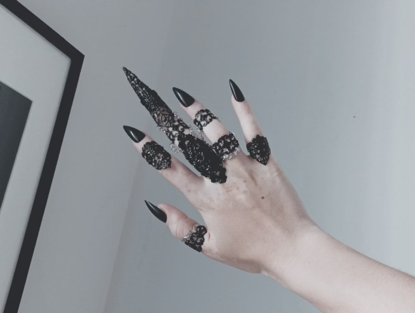 RING SET x5 - Black and Silver Filigree Rings "PIHA"