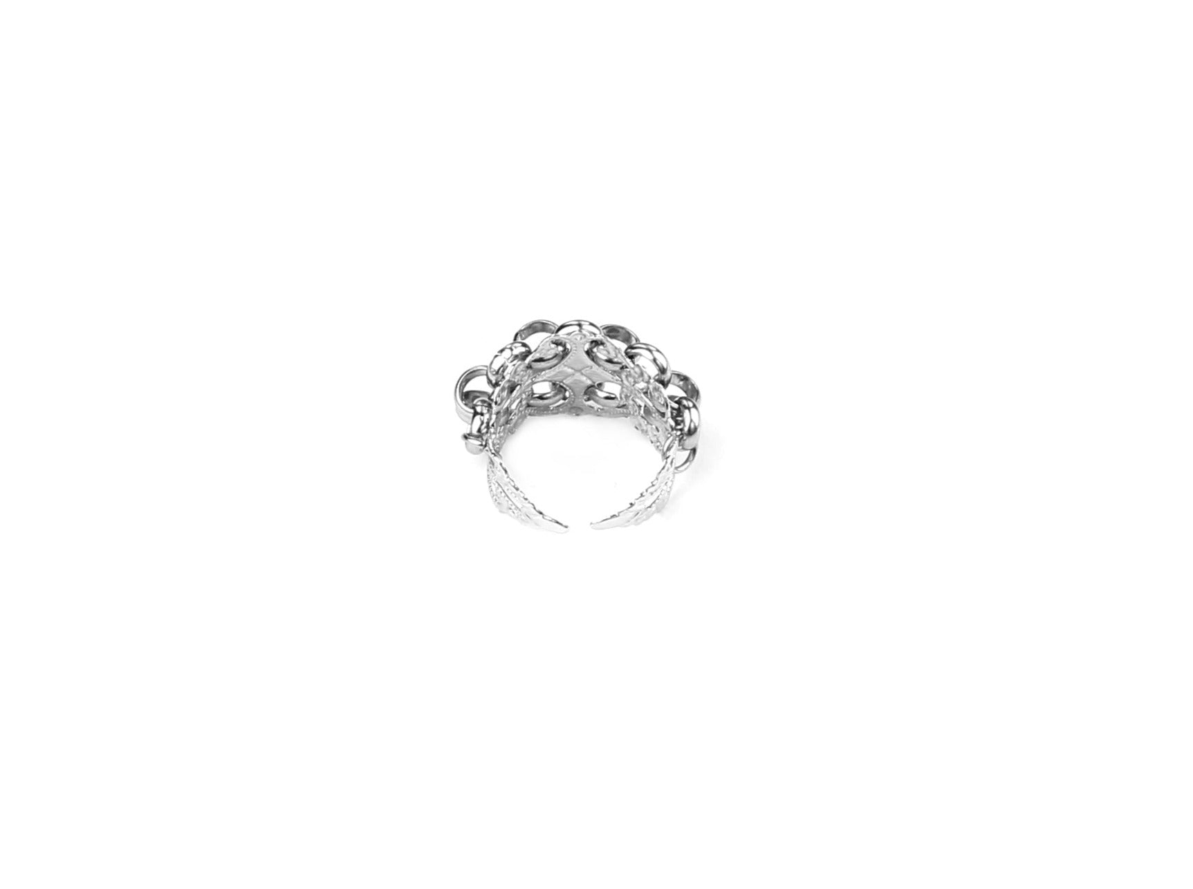 Striking neo-gothic ring featuring an intricate chain design, ideal for those who admire dark-avantgarde accessories. This Myril Jewels piece echoes Halloween elegance and punk sophistication, making it a versatile addition for minimal goth everyday wear or as a bold statement at rave parties and festivals. A perfect goth girlfriend gift or a unique friend gift idea, embodying the whimsigoth and witchcore essence.