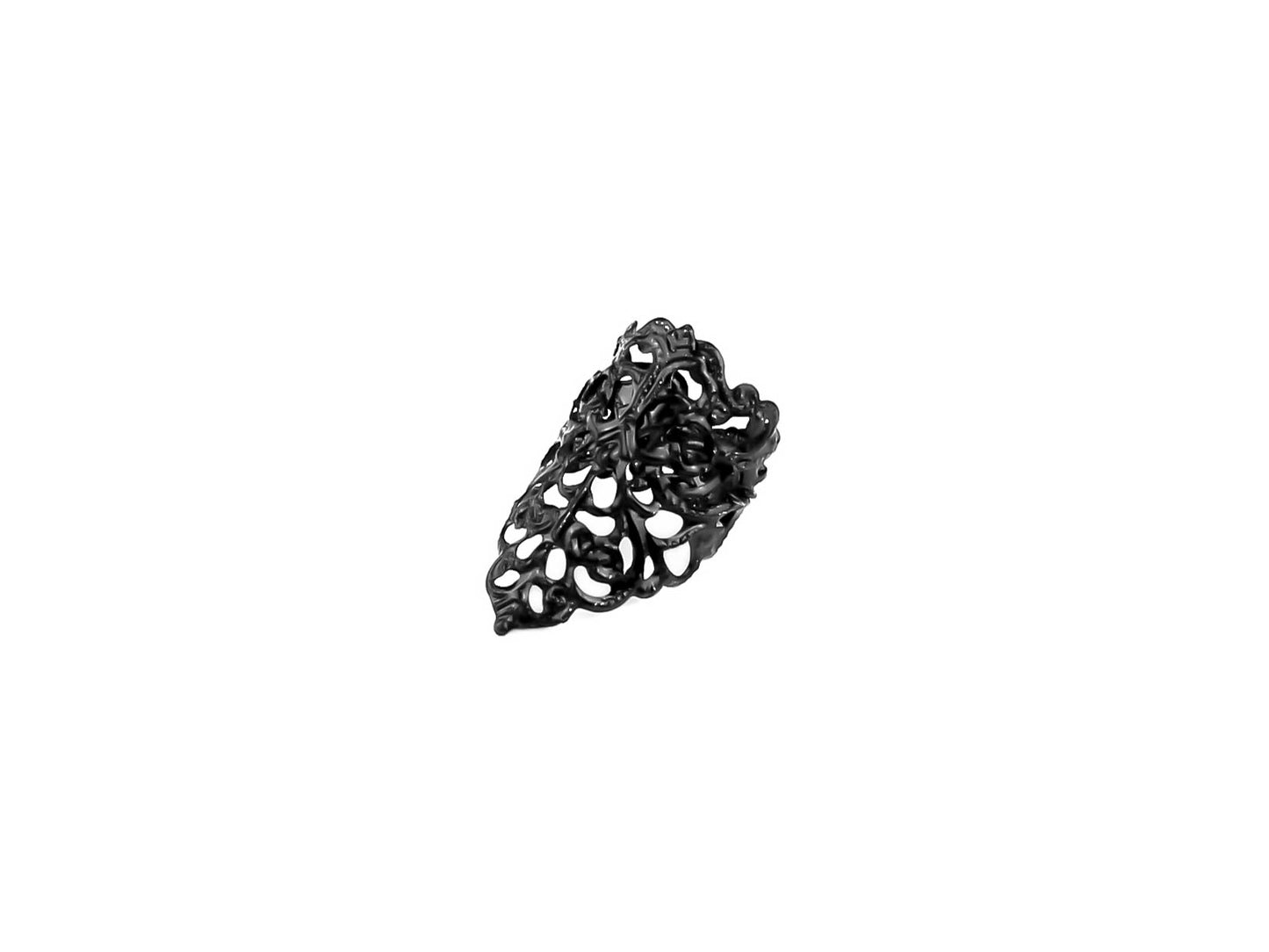 Presenting Myril Jewels' goth midi ring, a masterful expression of dark-avantgarde artistry. This neo-gothic jewel showcases an elaborate, blackened metalwork with an openwork pattern that mimics the intricate beauty of natural forms. Its bold yet intricate design captures the essence of gothic-chic, making it an ideal accessory for those drawn to the enigmatic world of whimsigoth and witchcore. Designed for everyday wear, this midi ring is also perfect for accenting Halloween costumes