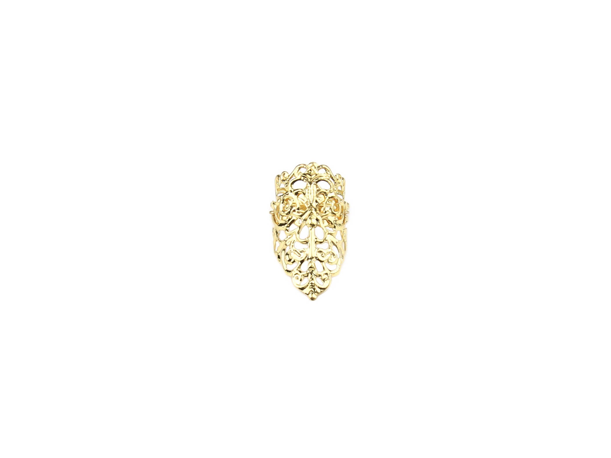 Featured is a Myril Jewels goth midi ring, showcasing dark-avantgarde artistry ideal for the neo-gothic enthusiast. The meticulously crafted, gold metal forms an intricate, hollowed-out pattern reminiscent of Gothic architecture and natural forms. This piece epitomizes Halloween elegance and punk subtlety, perfect for those drawn to witchcore or whimsigoth styles. It's a versatile jewel designed for everyday wear, and a standout choice for rave party adornment or as a festival jewel signature piece