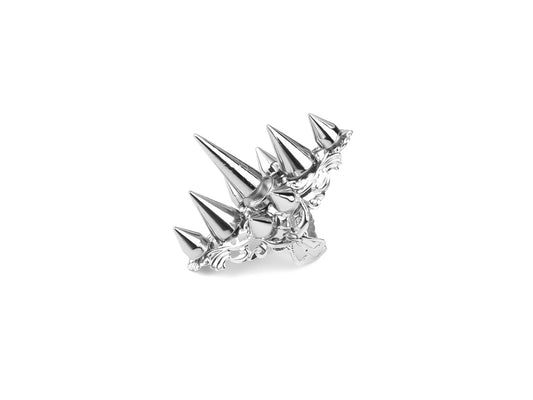 This Myril Jewels punk studded ring, designed with a series of spikes and intricate filigree, embodies the essence of dark avant-garde. Crafted for the gothic and alternative fashion lover, it's a bold statement piece that aligns with Neo Gothic, Gothic-chic, and Witchcore aesthetics. Ideal for Halloween, or as a standout accessory in everyday wear, this ring is a must-have for those who embrace a minimal goth lifestyle or Whimsigoth elegance.