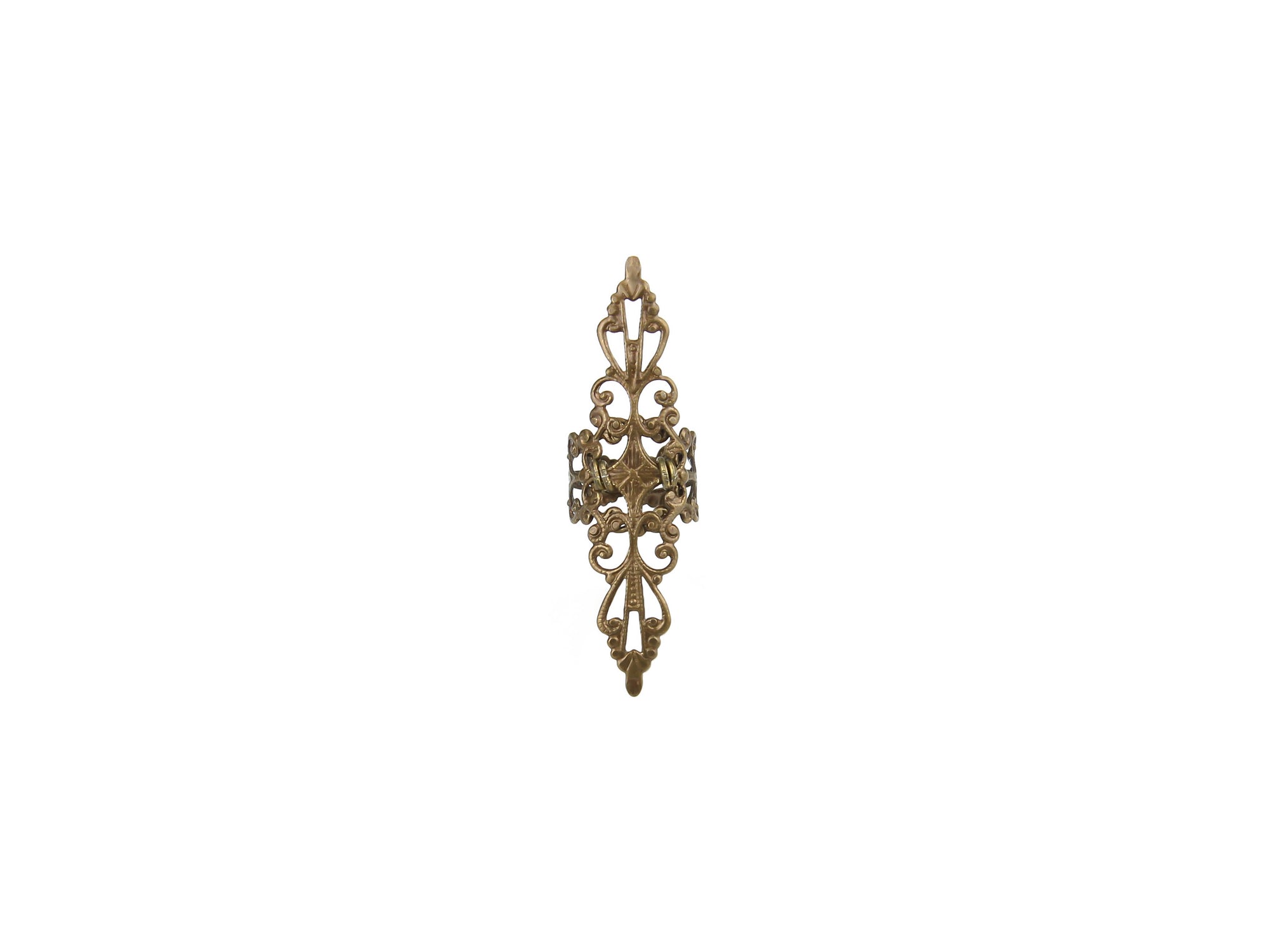 Gothic-styled bronze filigree armor ring with intricate design for those seeking a bold and avant-garde jewelry statement.