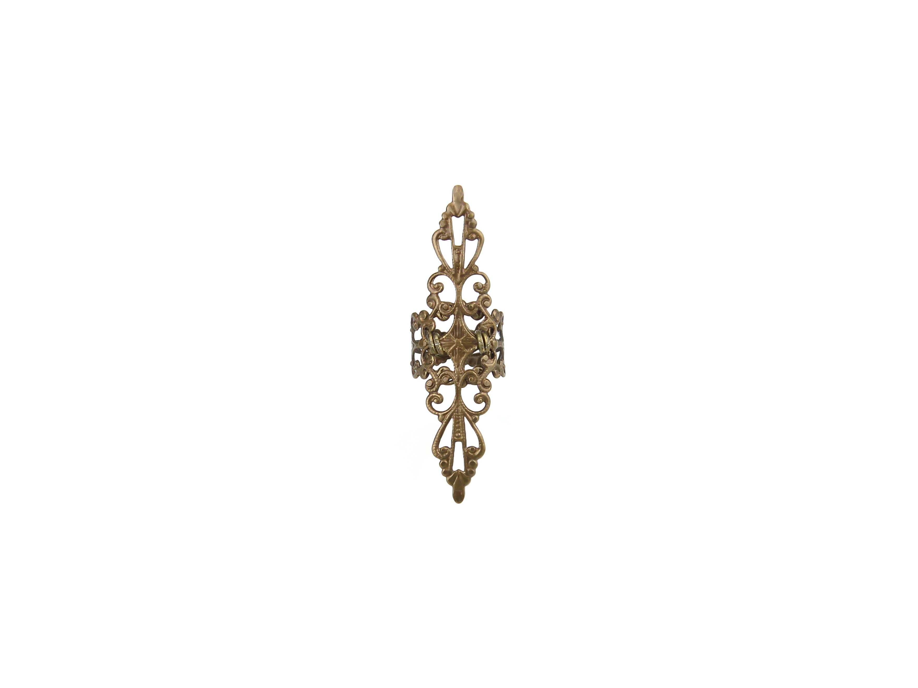 Gothic-styled bronze filigree armor ring with intricate design for those seeking a bold and avant-garde jewelry statement.