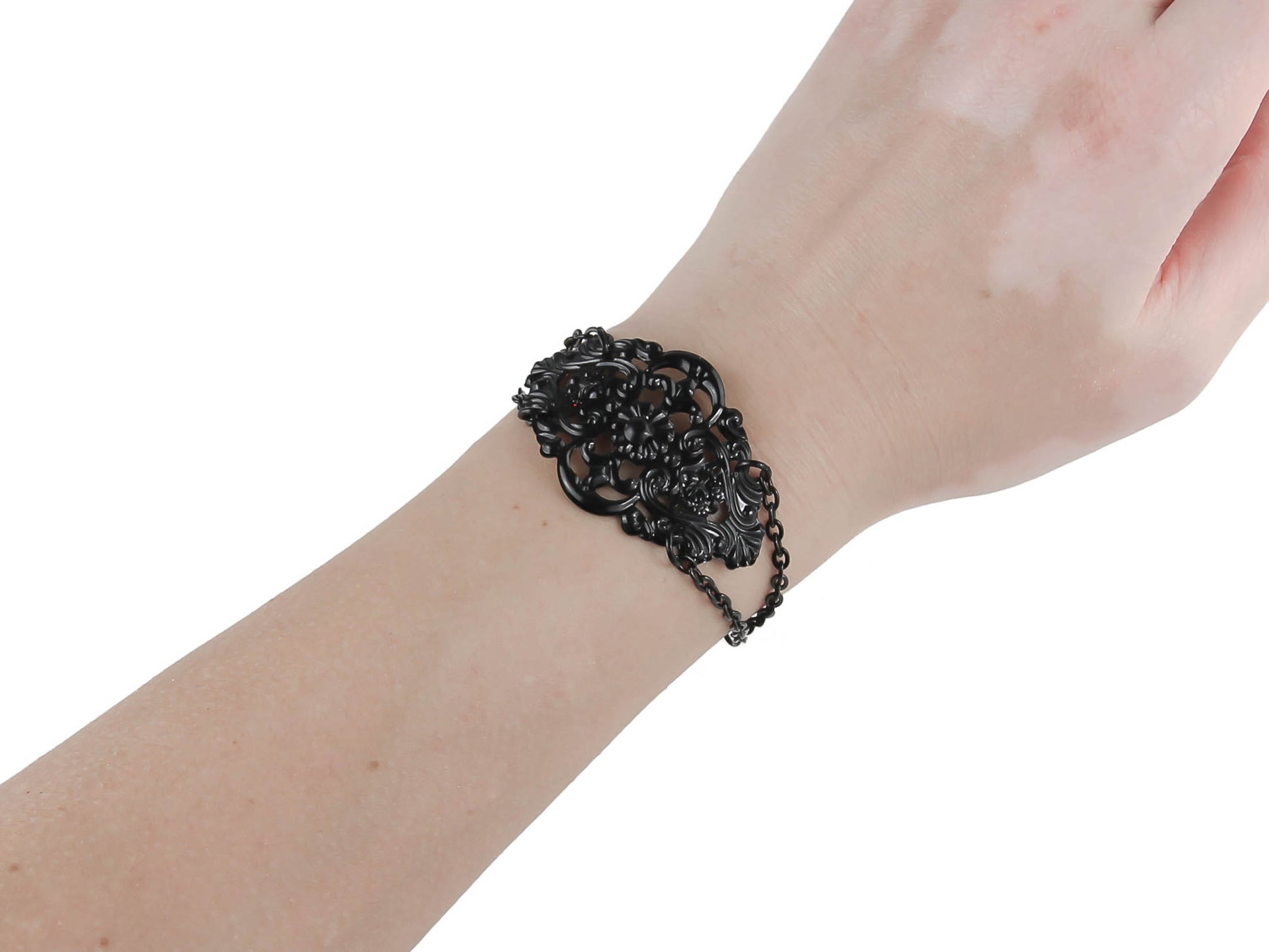 This Myril Jewels delicate black filigree bracelet is the epitome of dark avant-garde elegance. Handcrafted with precision, it's ideal for those drawn to the gothic and alternative style, merging Neo Gothic intricacy with a modern twist. Perfect for whimsigoth, witchcore enthusiasts, or as a statement piece for minimal goth daily wear, it's also a sophisticated choice for Halloween jewelry or Gothic-chic fashion statements