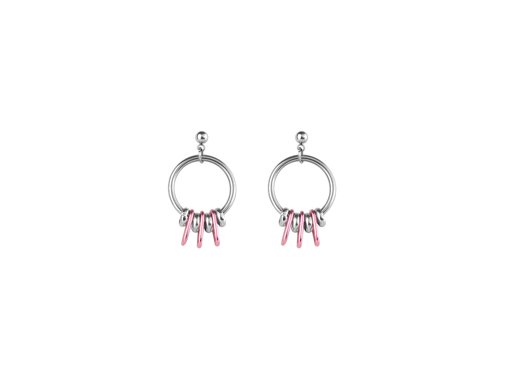 Discover Myril Jewels' small hoop earrings, a blend of punk elegance and neo-gothic charm. Silver with pink accents, ideal for gothic fashion enthusiasts. Shop now for a unique addition to your jewelry collection, perfect for any occasion