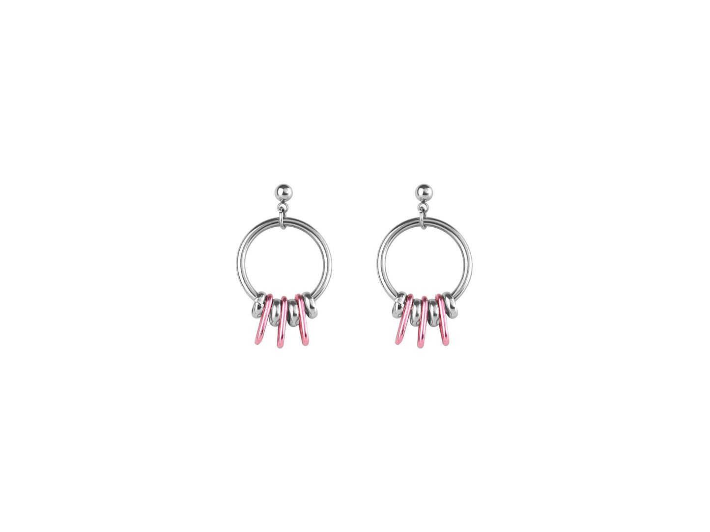 Discover Myril Jewels' small hoop earrings, a blend of punk elegance and neo-gothic charm. Silver with pink accents, ideal for gothic fashion enthusiasts. Shop now for a unique addition to your jewelry collection, perfect for any occasion