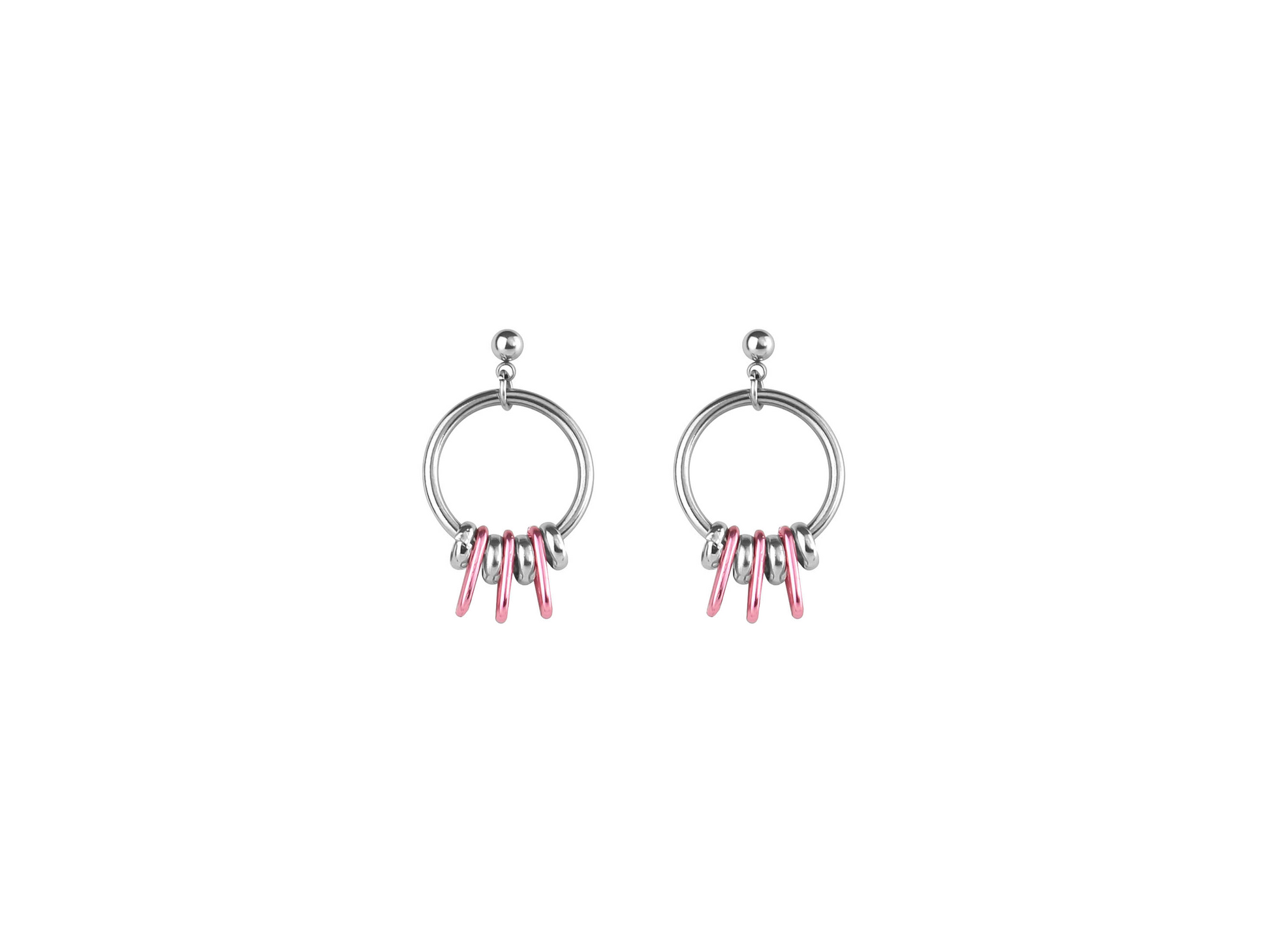Discover Myril Jewels' small hoop earrings, a blend of punk elegance and neo-gothic charm. Silver with pink accents, ideal for gothic fashion enthusiasts. Shop now for a unique addition to your jewelry collection, perfect for any occasion