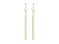 A pair of neo-gothic style earrings by Myril Jewels, featuring long chains of shimmering green beads cascading from silver hoops. These bold, handcrafted pieces embody the dark-avantgarde aesthetic, perfect for gothic-chic enthusiasts or as a unique goth girlfriend gift, suitable for Halloween events or everyday wear.