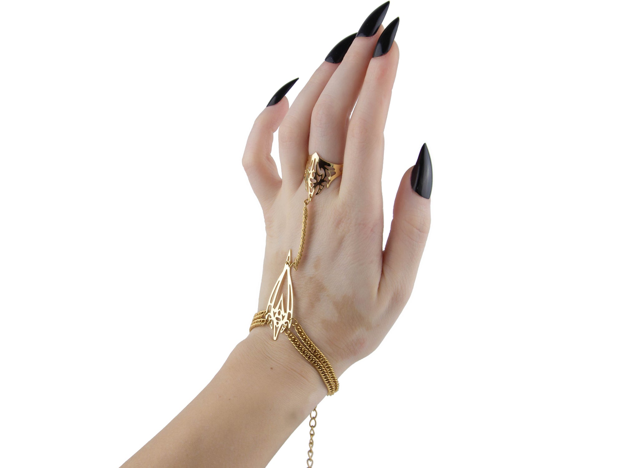 Statement Futuristic Goth Bracelet Ring ASTRIDYN