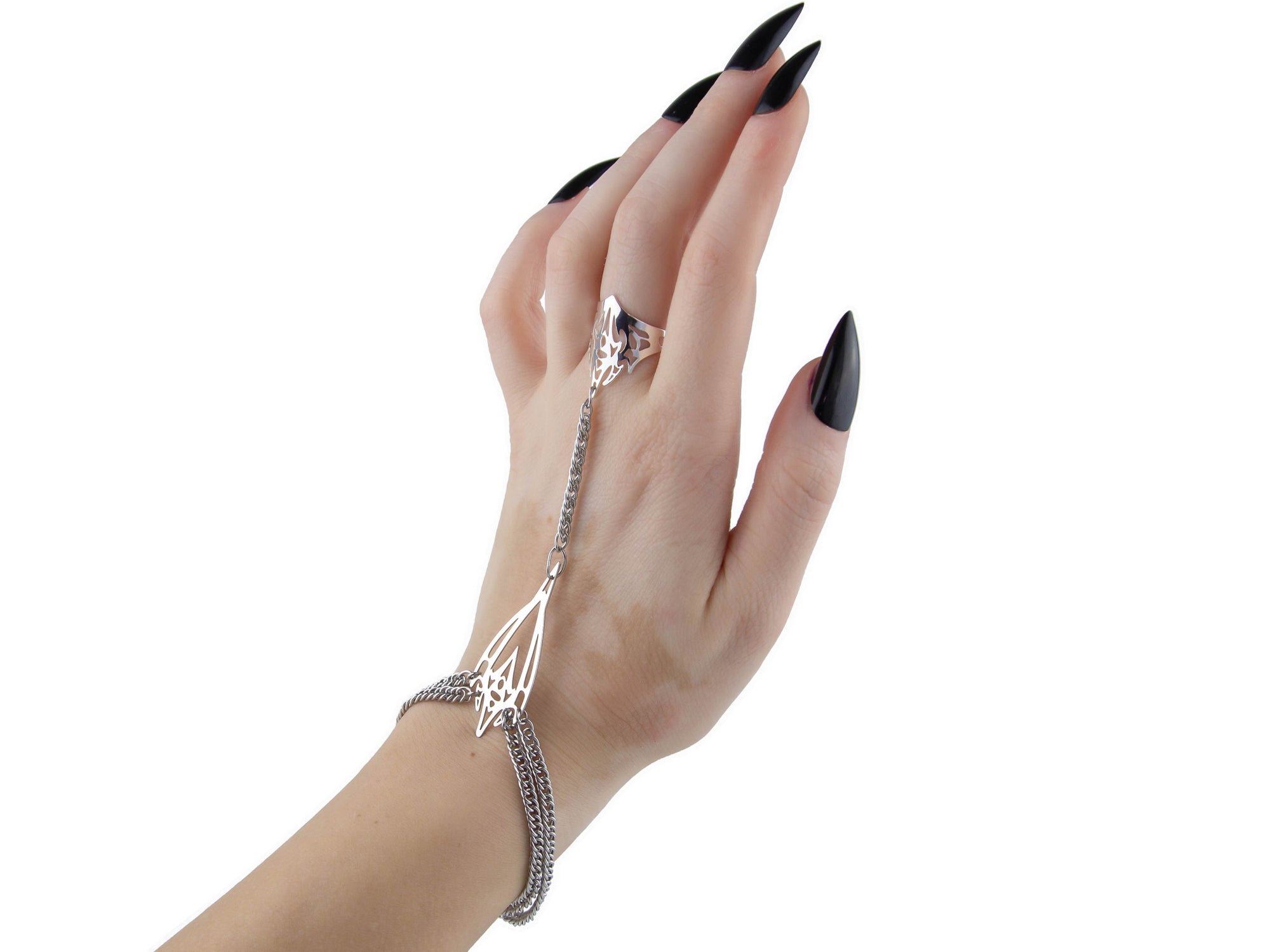 Statement Futuristic Goth Bracelet Ring ASTRIDYN