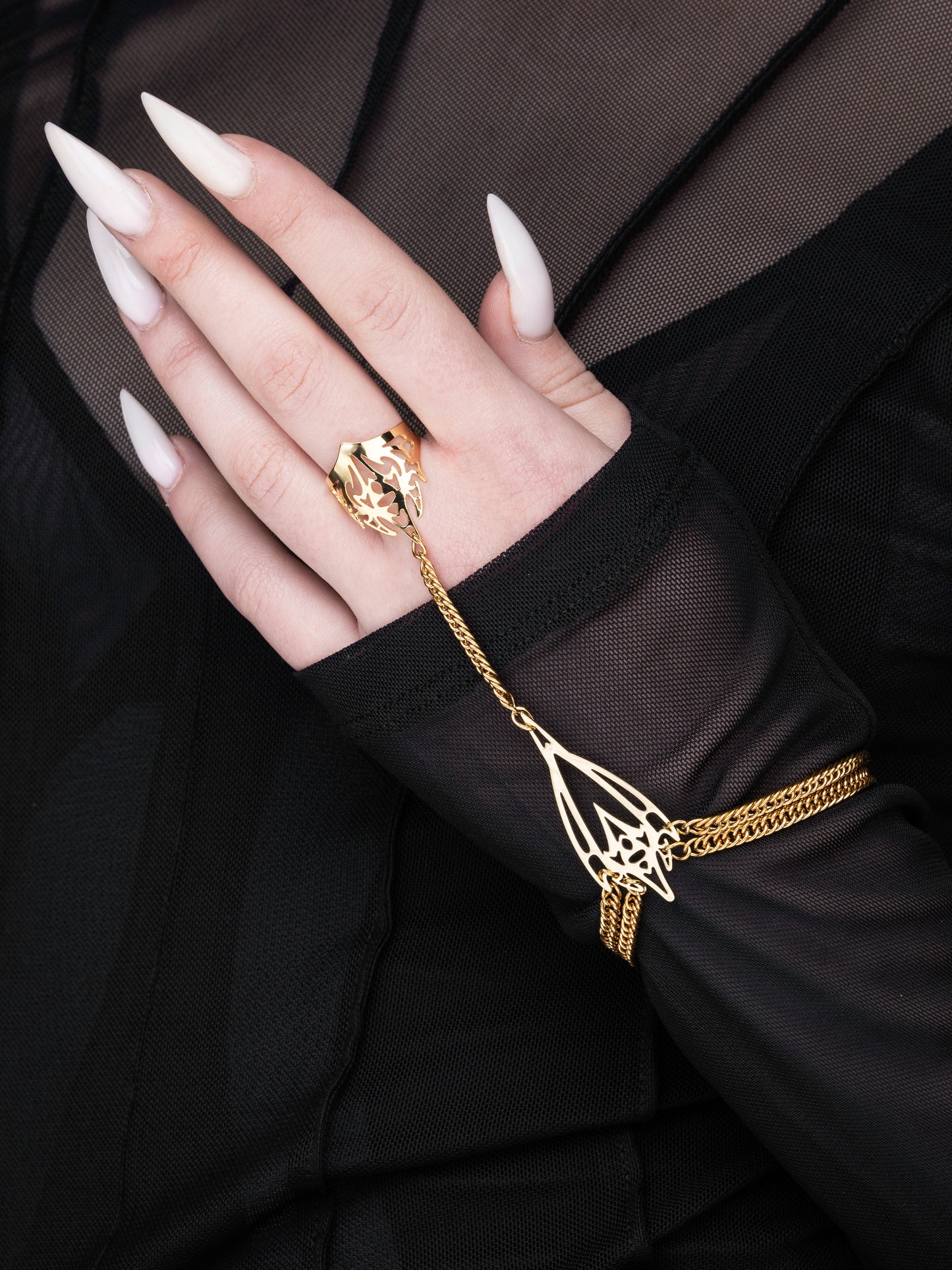 Statement Futuristic Goth Bracelet Ring ASTRIDYN