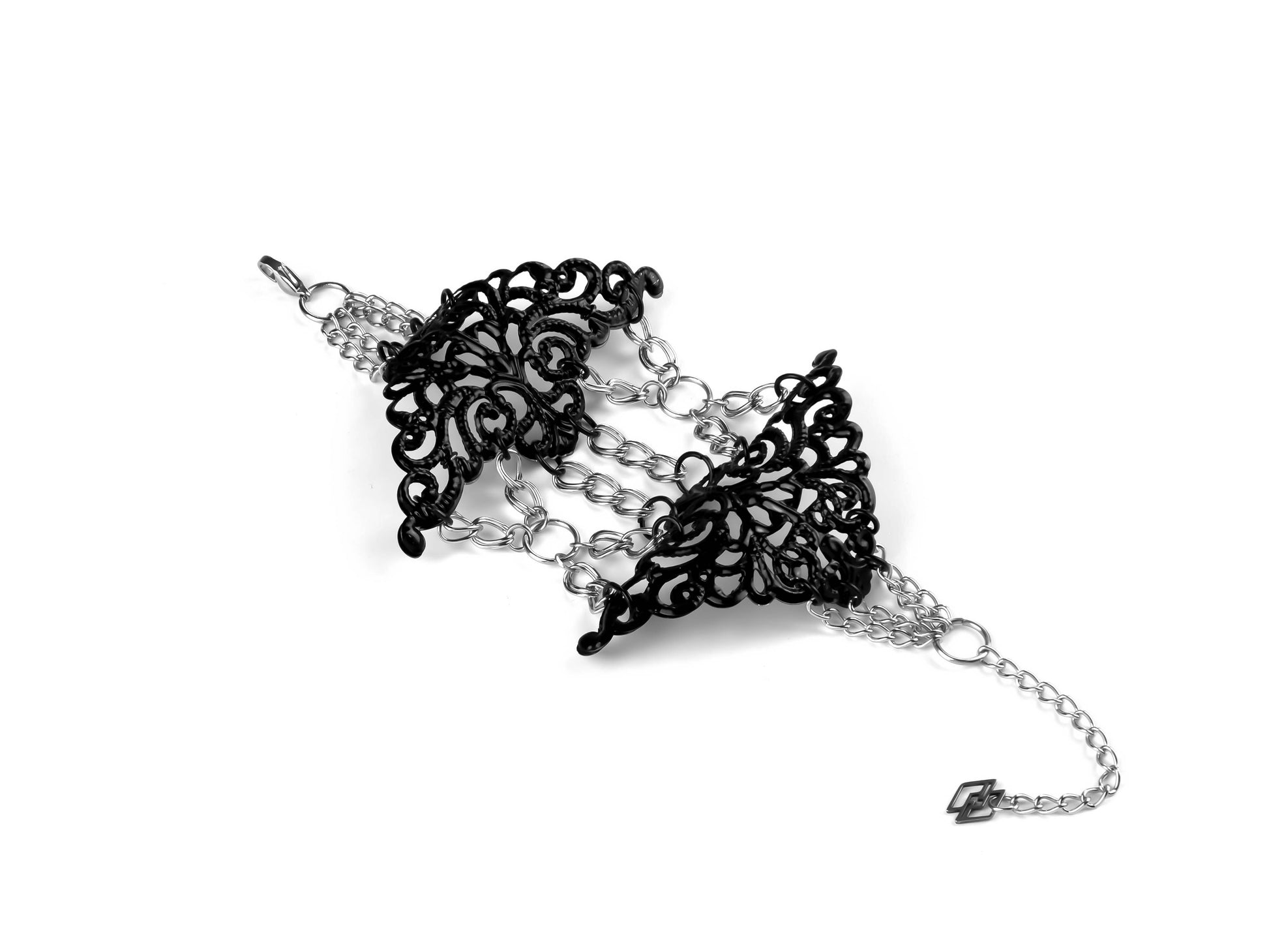 A striking Myril Jewels gothic bracelet crafted with intricate lace-like patterns, exemplifying neo-goth elegance, perfect for a darkly sophisticated accessory choice.