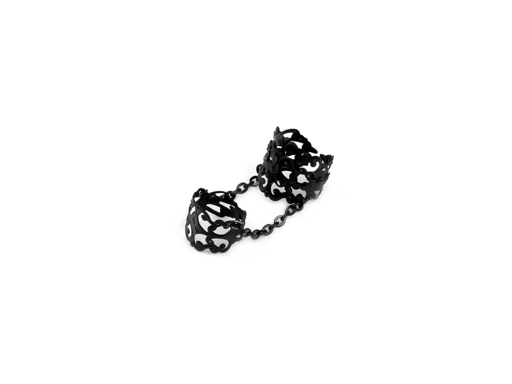 Elegant Myril Jewels black double ring, crafted in a neo-gothic style. A statement piece for Halloween, Witchcore, or daily wear, merging punk accents with gothic-chic. Perfect for those seeking bold jewelry, from rave parties to everyday elegance. Ideal gift for a goth girlfriend.