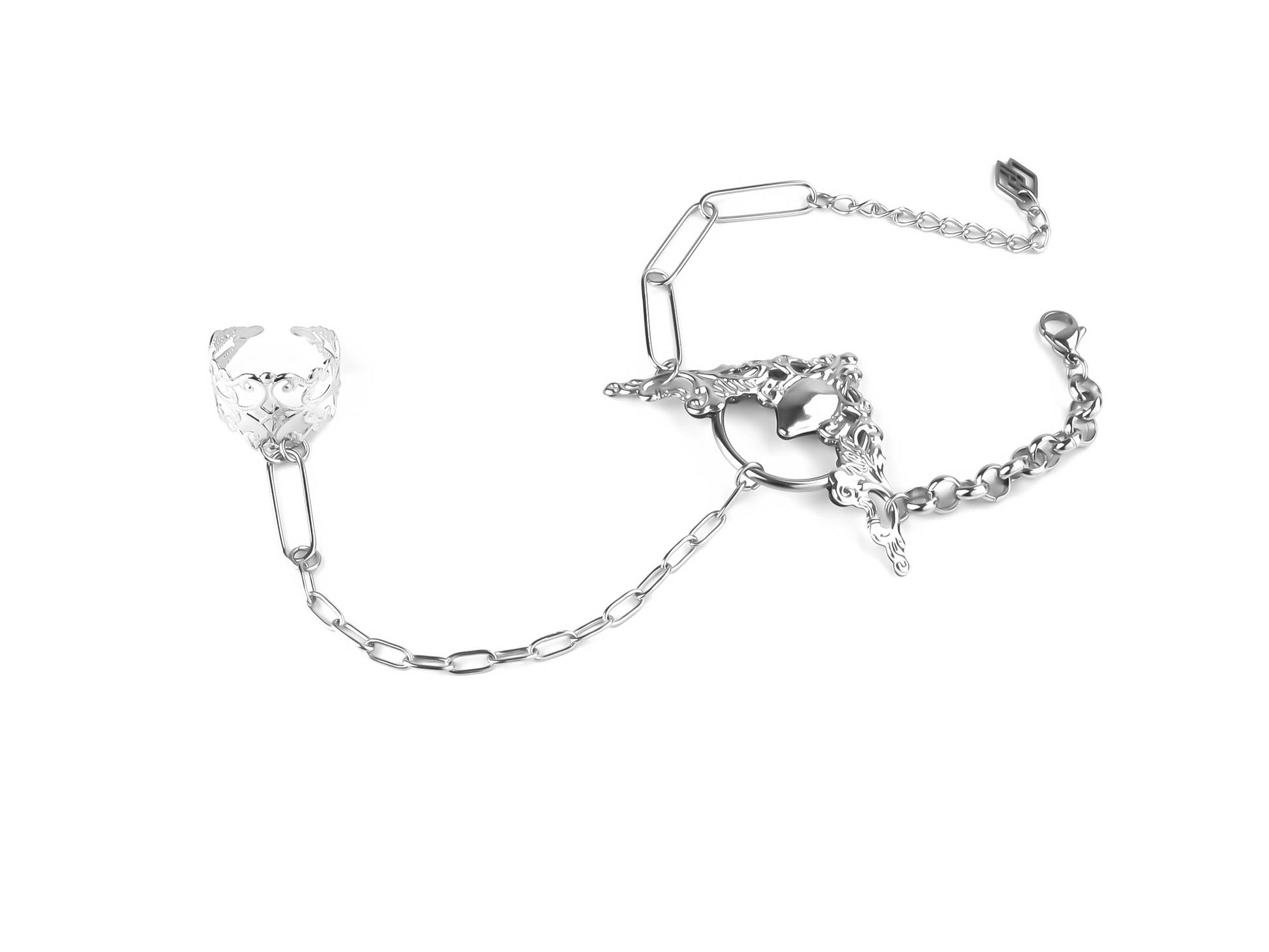 Myril Jewels presents a slave bracelet ring that combines neo-gothic intricacy with punk accents, perfect for avant-garde jewelry aficionados