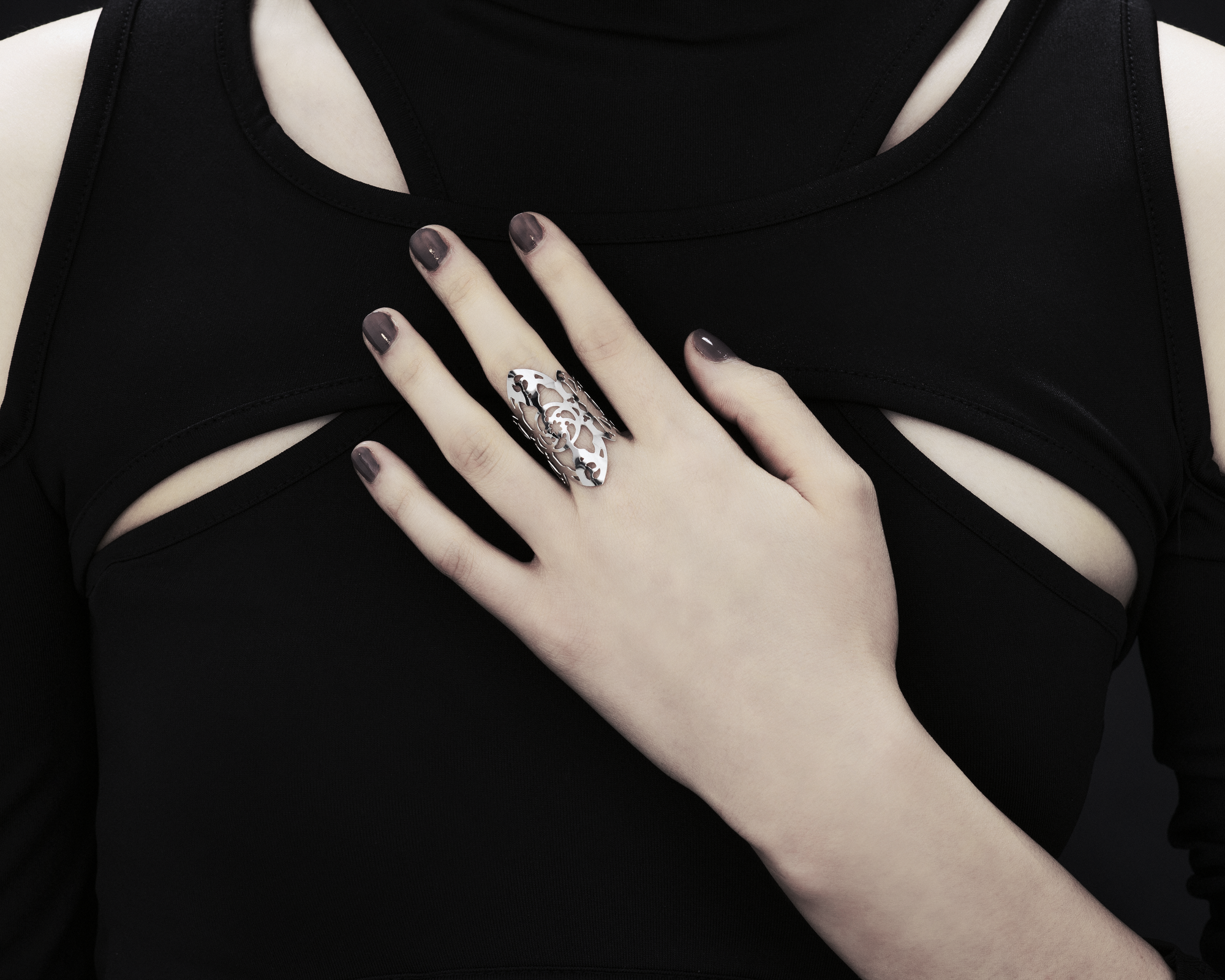  The showcased Myril Jewels ring, handcrafted with dark avant-garde sophistication, is adorned with elaborate gothic-inspired motifs. Each ring's slim band echoes the contours of gothic arches, offering a declaration of striking elegance. These Italian-crafted creations capture Myril Jewels' distinctive, ever-evolving aesthetic, designed for the refined preferences of gothic jewelry admirers.
