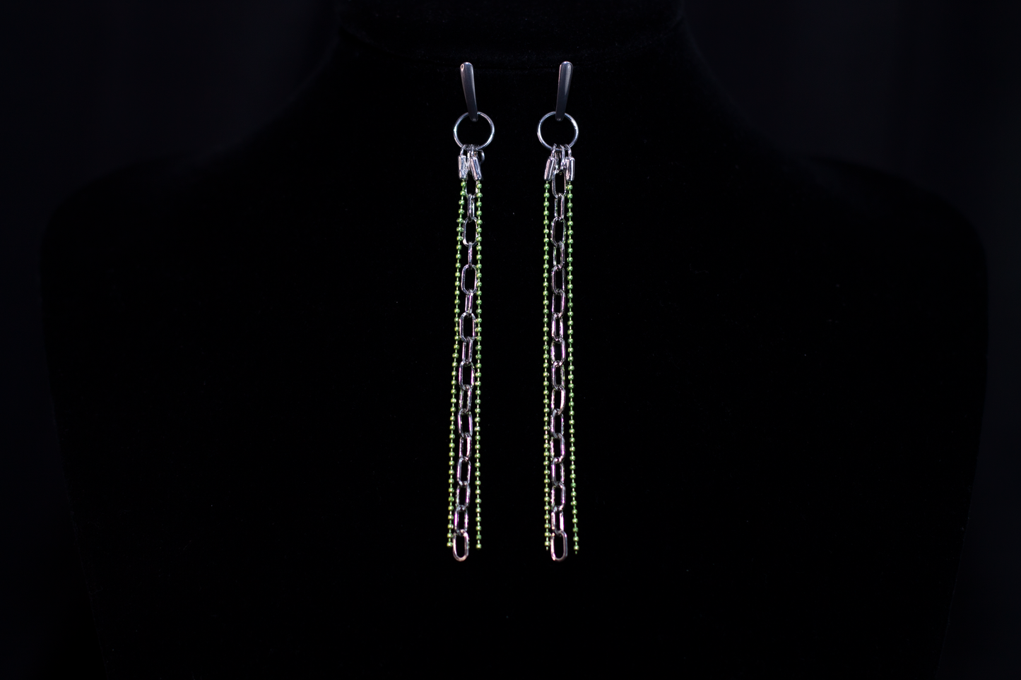 Green and Silver Threader Earrings - GREEN DROP
